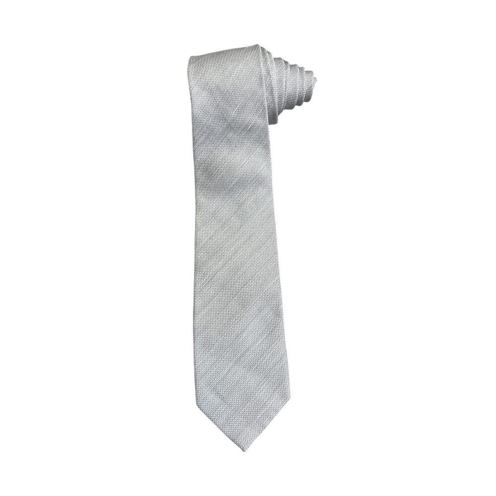 Men’s Doppelgänger Tie Light Gray Textured Linen Polyester 58 inches Made long
